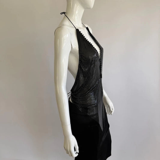 Archival Whiting & Davis Black Liquid Metal Mesh Halter Top