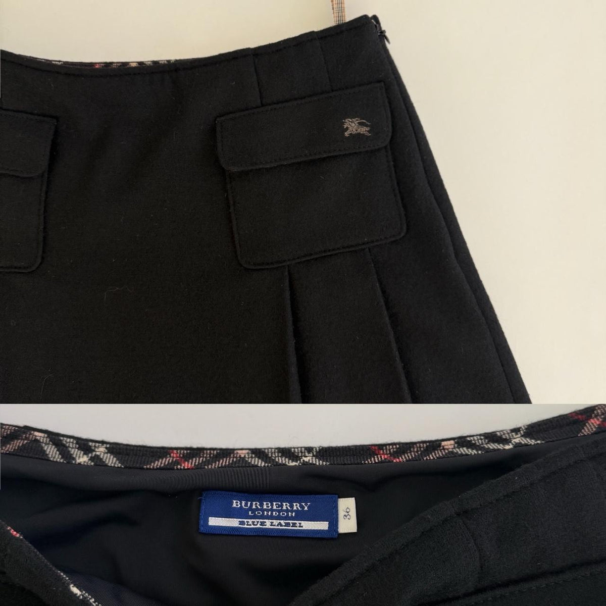 Burberry Blue Label Vintage Black Wool Pleated Skirt