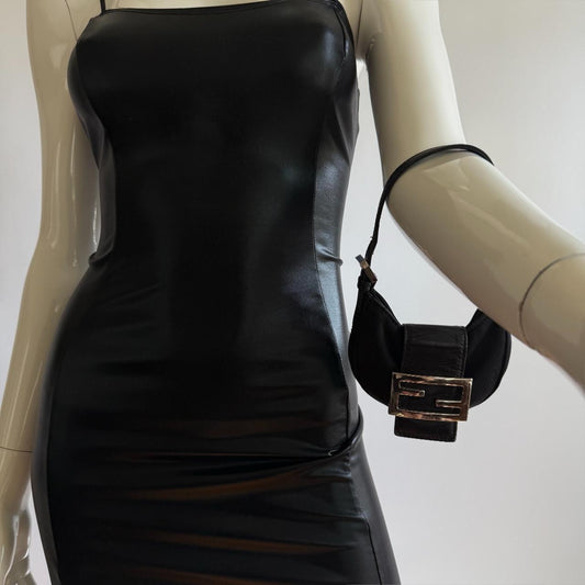 Vintage Fendi Mini Croissant Shoulder Bag in Black Neoprene & Leather