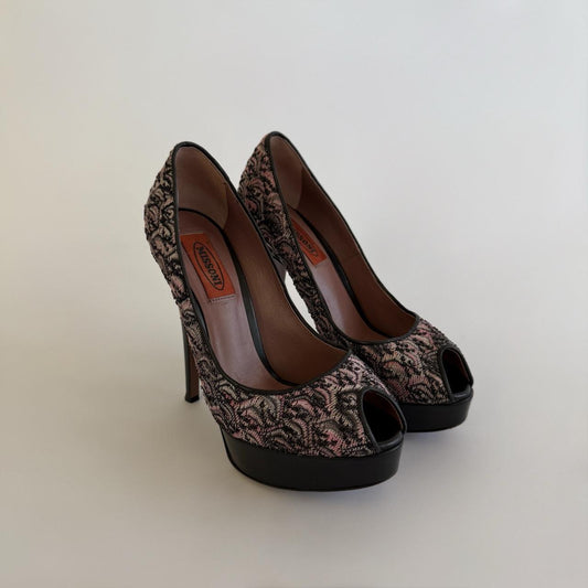 Missoni Vintage Paisley Peep Toe Platform Pumps