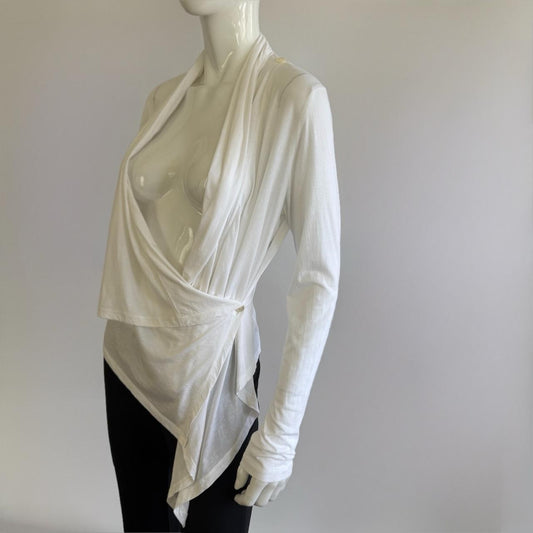 Archival 90s Morgane Le Fay Draped Wrap Top - White Minimalist Avant-Garde