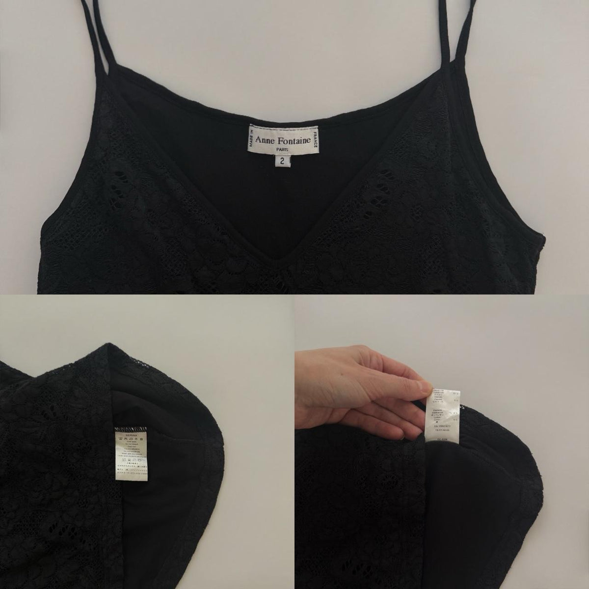 Anne Fontaine Paris Black Lace Camisole Top