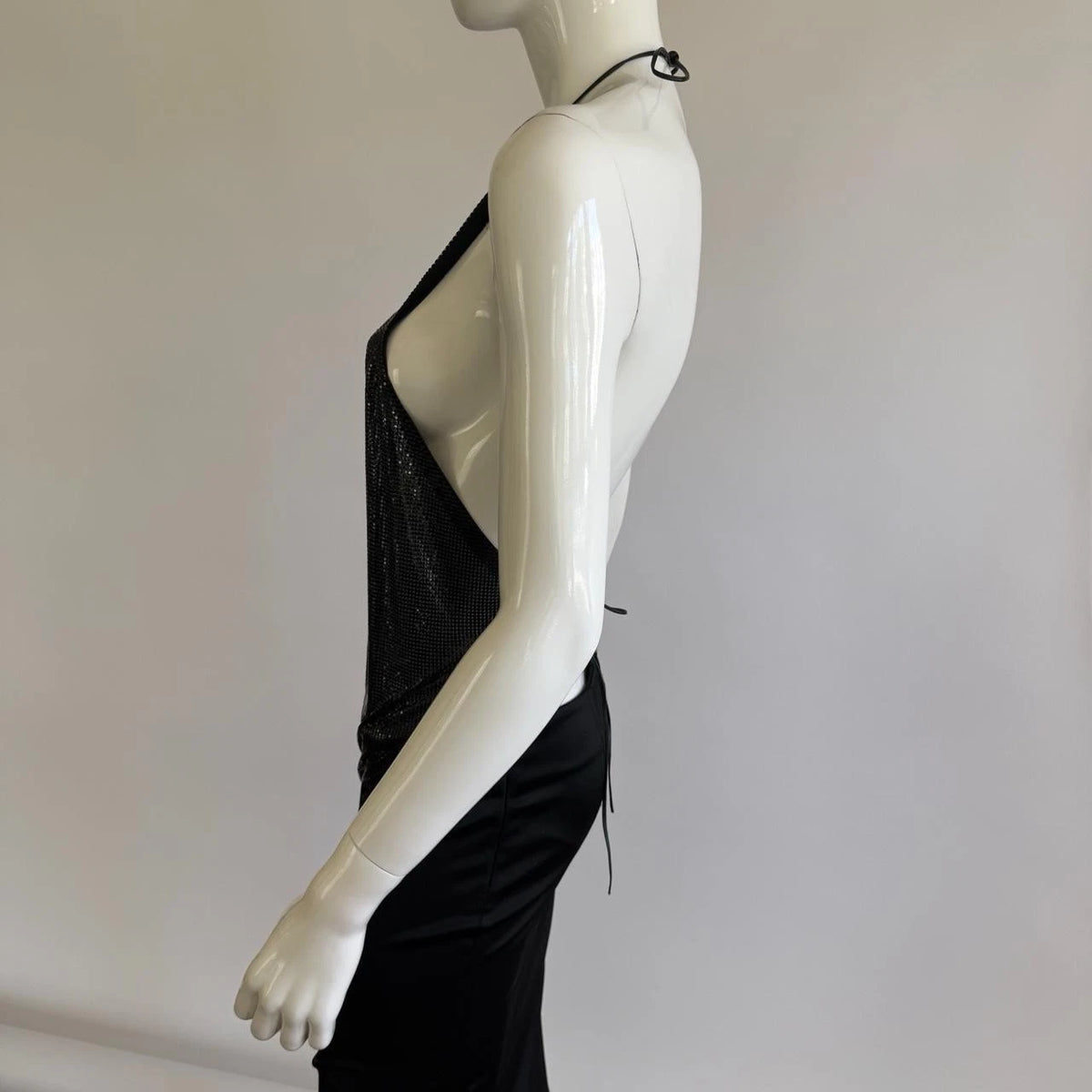 Archival Whiting & Davis Black Liquid Metal Mesh Halter Top⁠