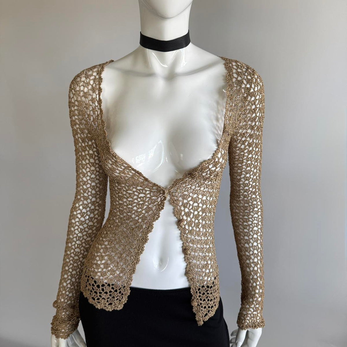 Betsey Johnson 90s Gold Crochet Cardigan