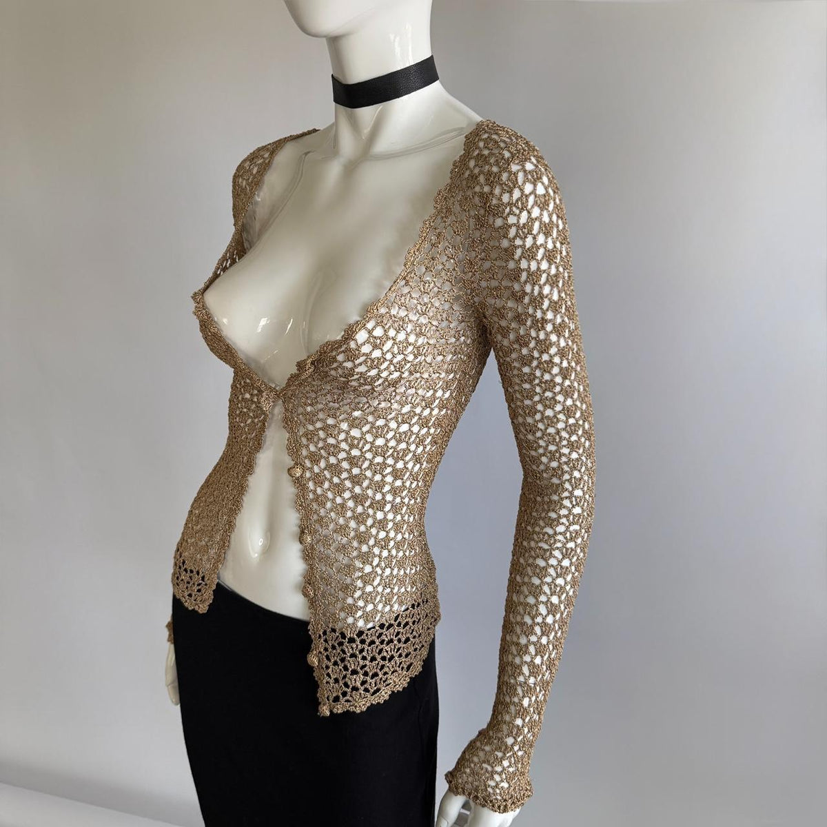 Betsey Johnson 90s Gold Crochet Cardigan