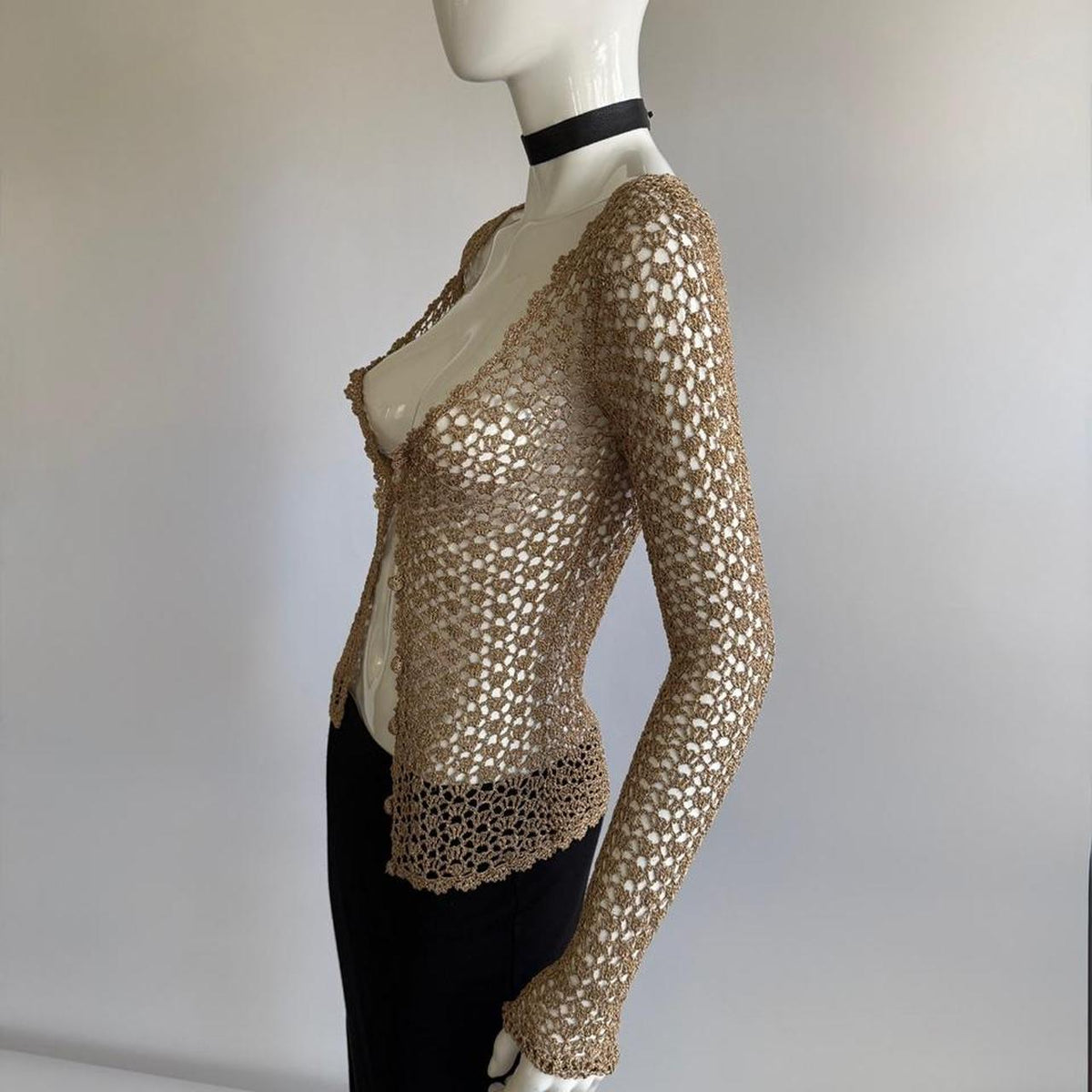 Betsey Johnson 90s Gold Crochet Cardigan