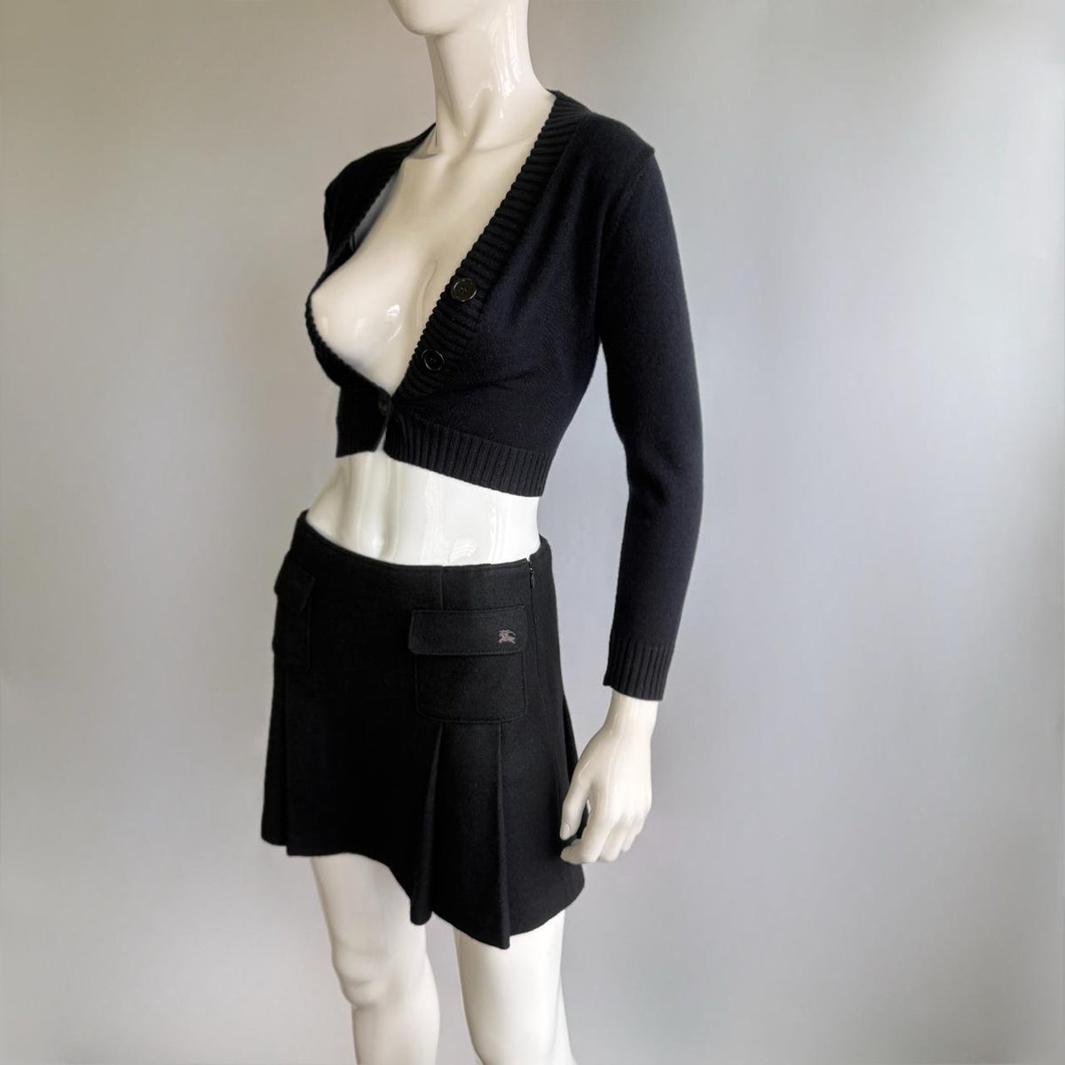 Burberry Blue Label Vintage Black Wool Pleated Skirt