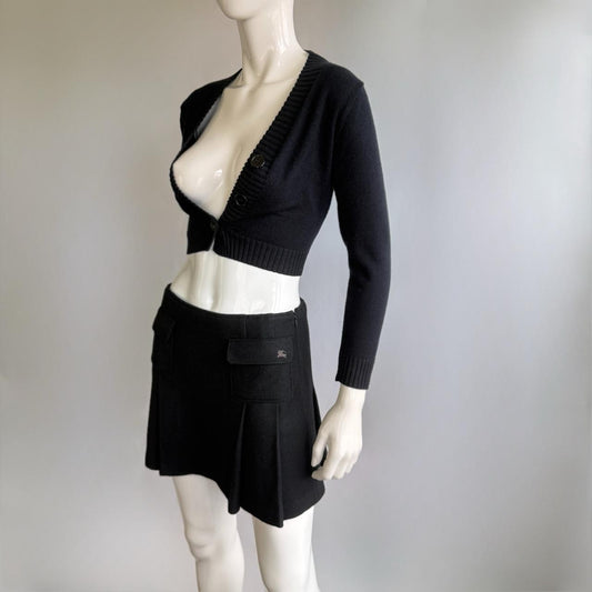 Burberry Blue Label Vintage Black Wool Pleated Skirt
