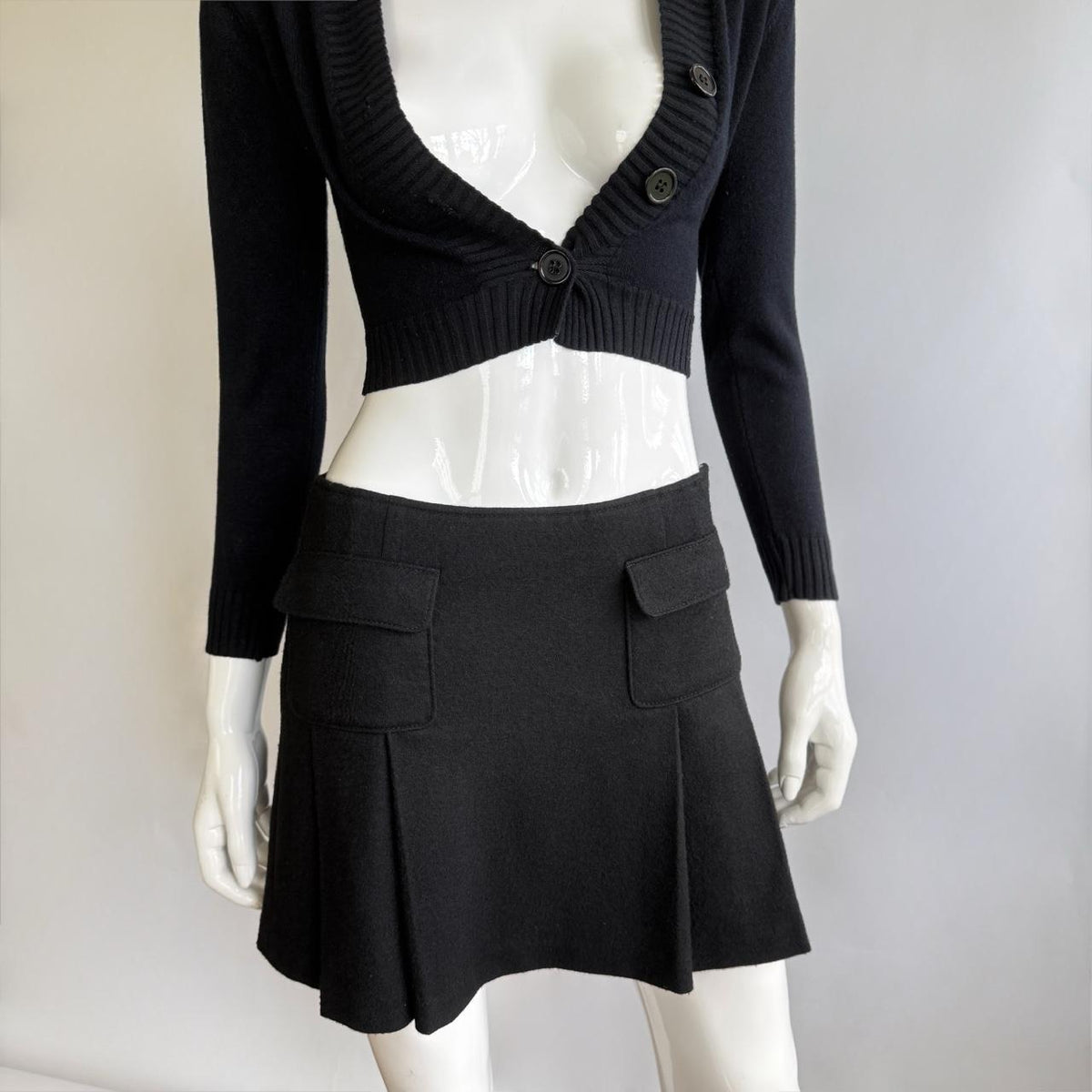 Burberry Blue Label Vintage Black Wool Pleated Skirt