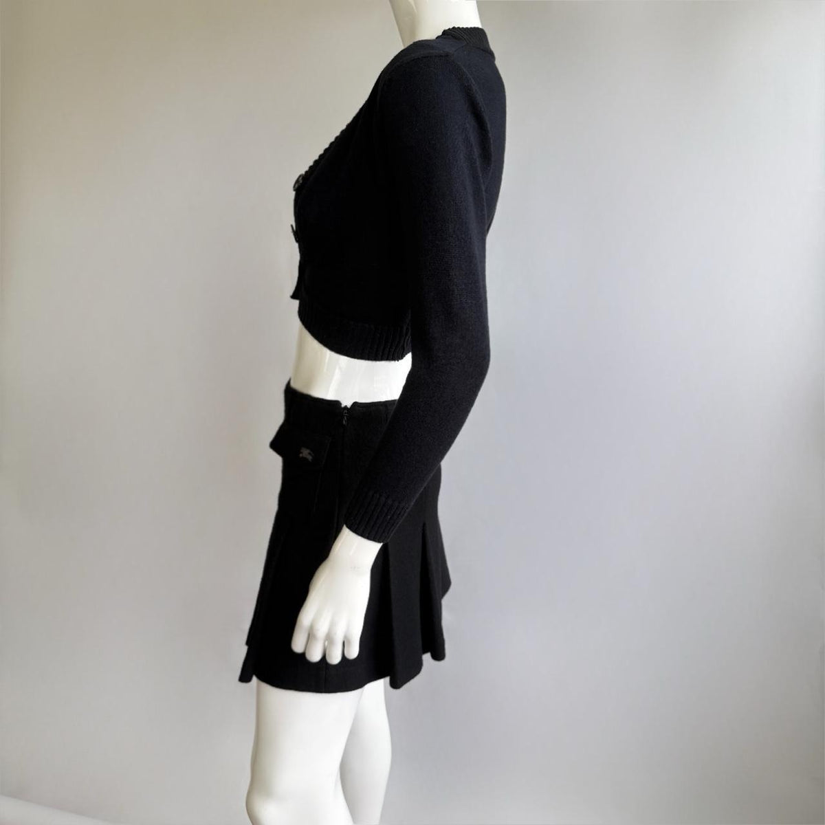 Burberry Blue Label Vintage Black Wool Pleated Skirt