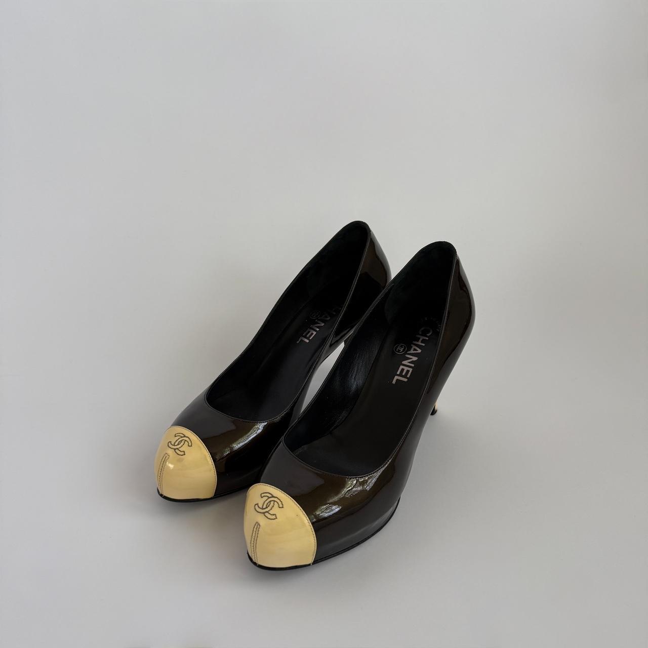 Chanel Vintage 1990s Metallic Dark Brown & Cream Cap-Toe Pumps