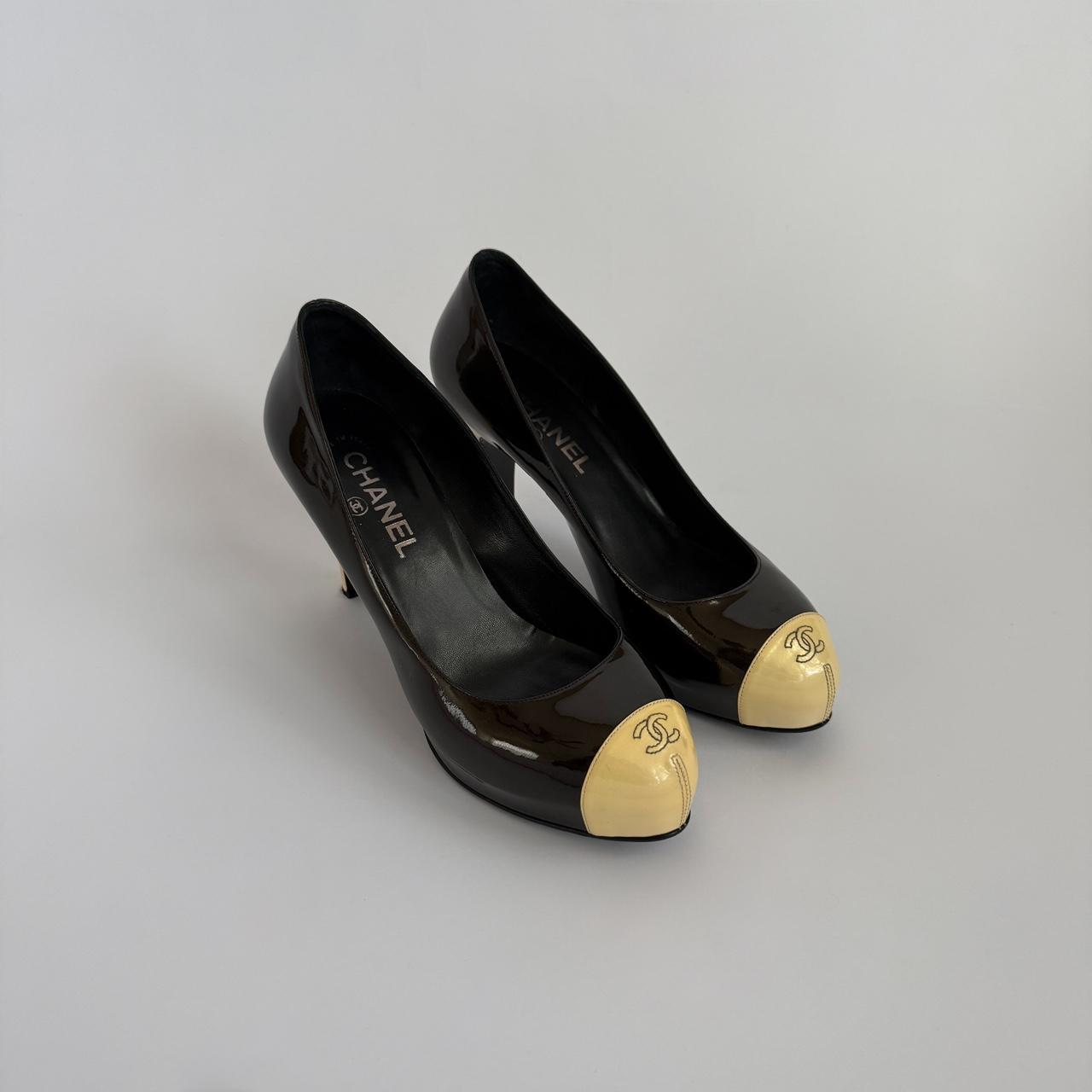 Chanel Vintage 1990s Metallic Dark Brown & Cream Cap-Toe Pumps