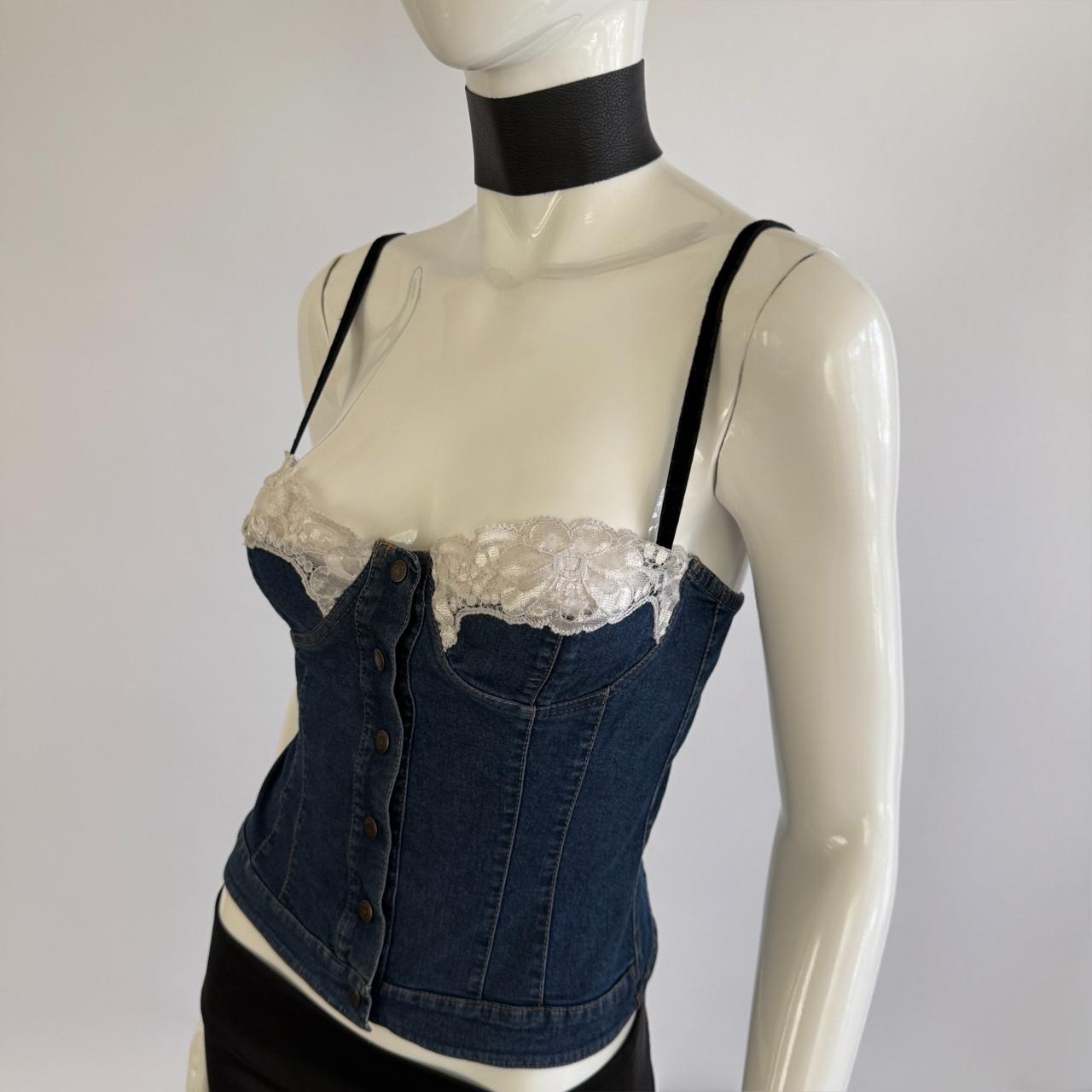 D&G Dolce & Gabbana Archival Late 90s Denim & Lace Bustier Top