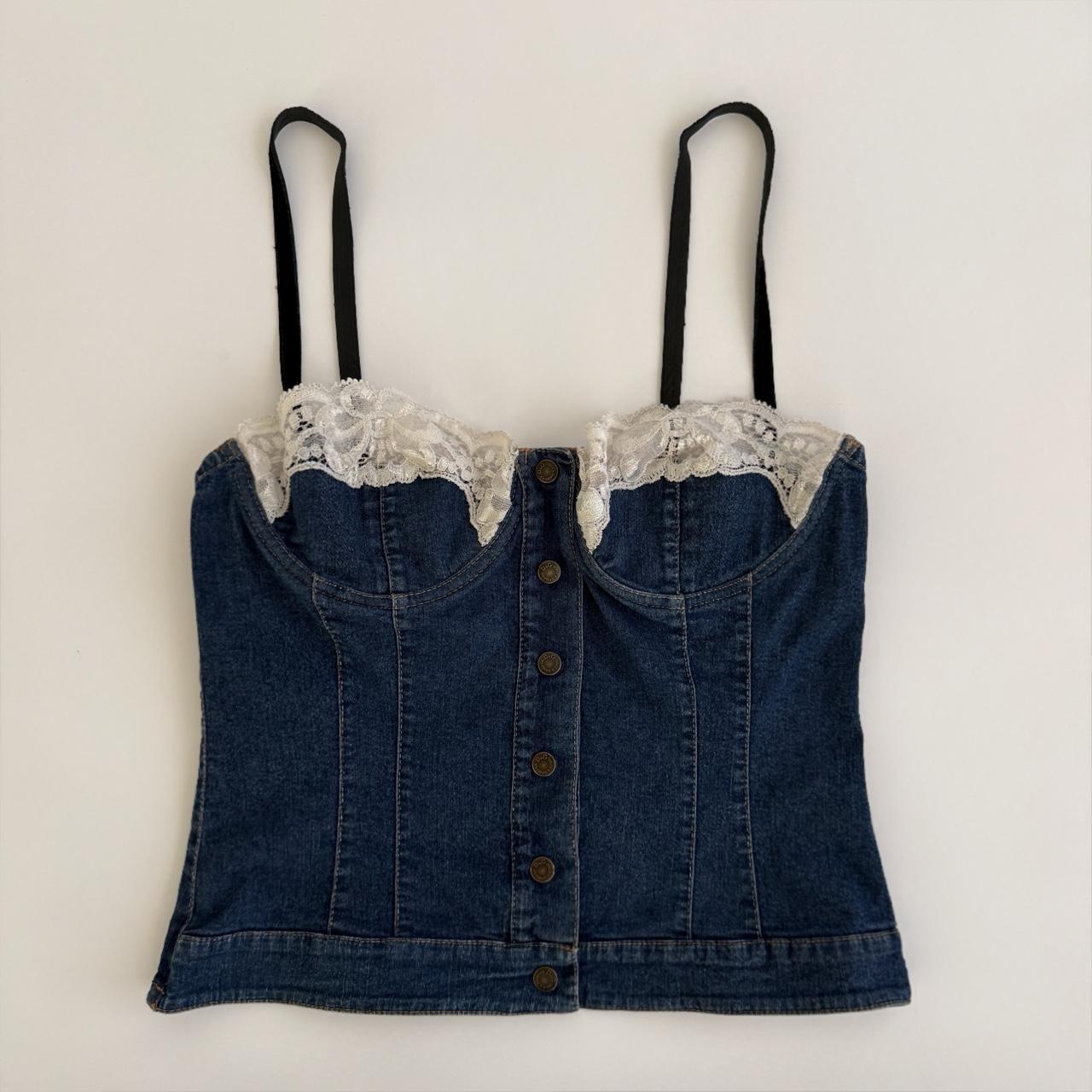 D&G Dolce & Gabbana Archival Late 90s Denim & Lace Bustier Top
