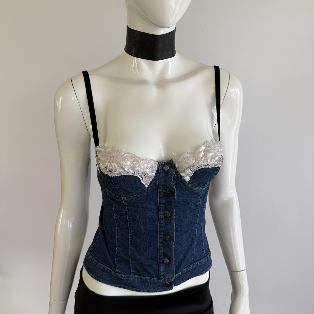 D&G Dolce & Gabbana Archival Late 90s Denim & Lace Bustier Top