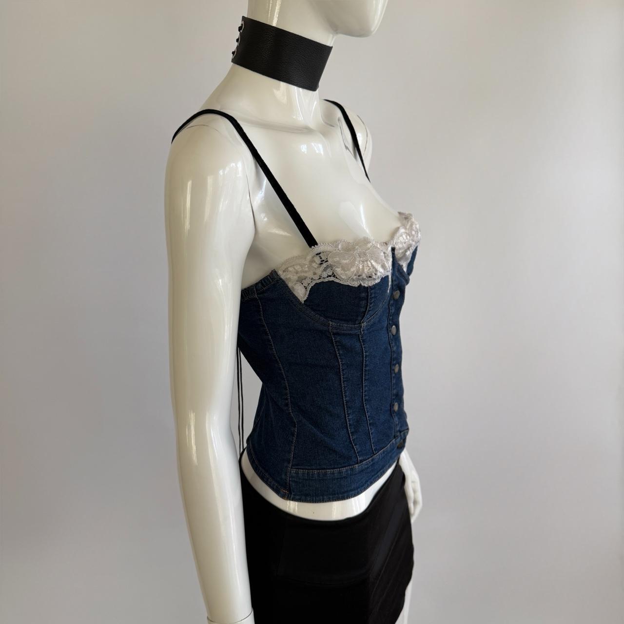 D&G Dolce & Gabbana Archival Late 90s Denim & Lace Bustier Top