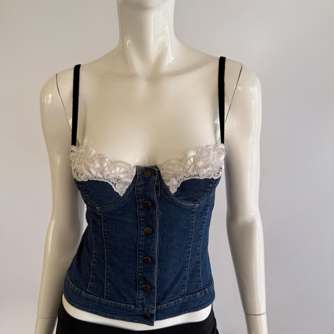 D&G Dolce & Gabbana Archival Late 90s Denim & Lace Bustier Top