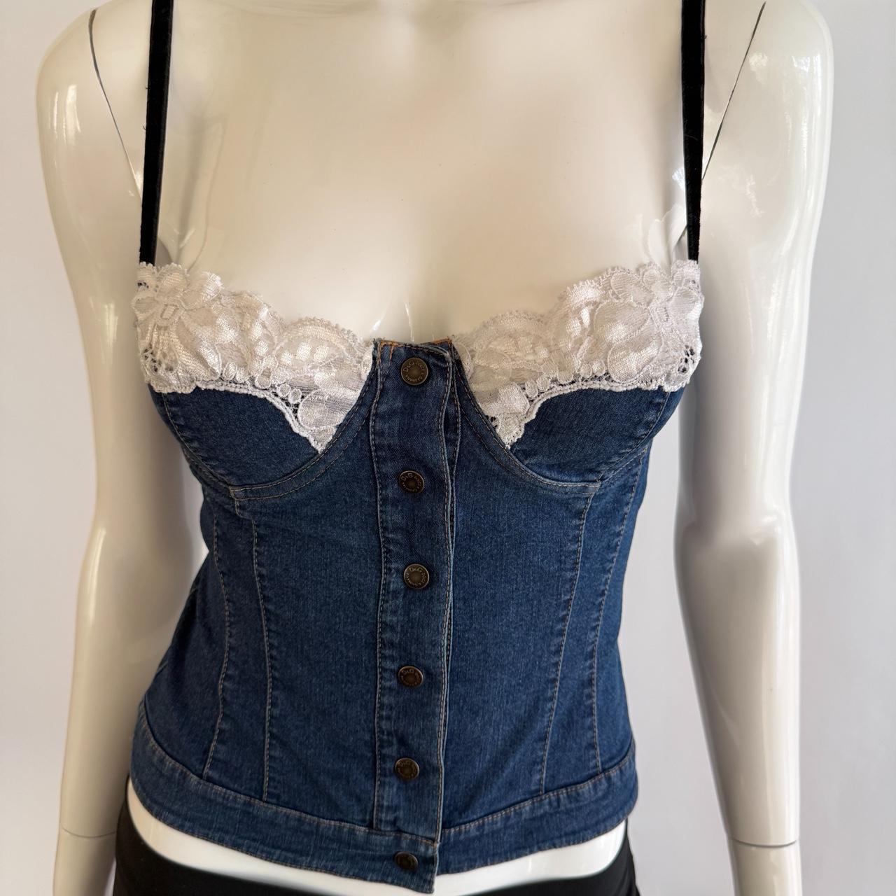 D&G Dolce & Gabbana Archival Late 90s Denim & Lace Bustier Top