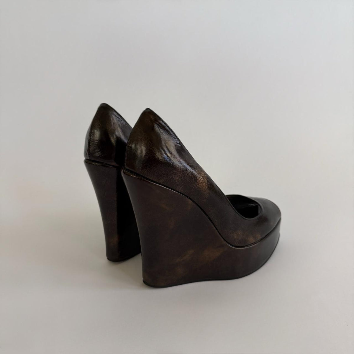 D&G Dolce & Gabbana Vintage Metallic Bronze Architectural Wedge Platforms