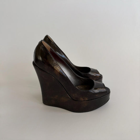 D&G Dolce & Gabbana Vintage Metallic Bronze Architectural Wedge Platforms