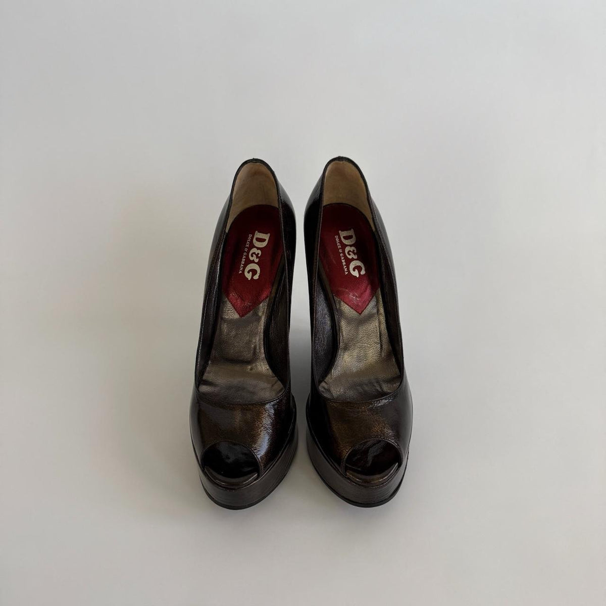 D&G Dolce & Gabbana Vintage Metallic Bronze Architectural Wedge Platforms