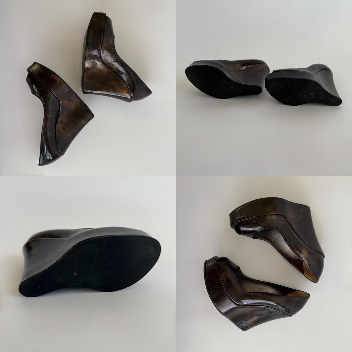 D&G Dolce & Gabbana Vintage Metallic Bronze Architectural Wedge Platforms