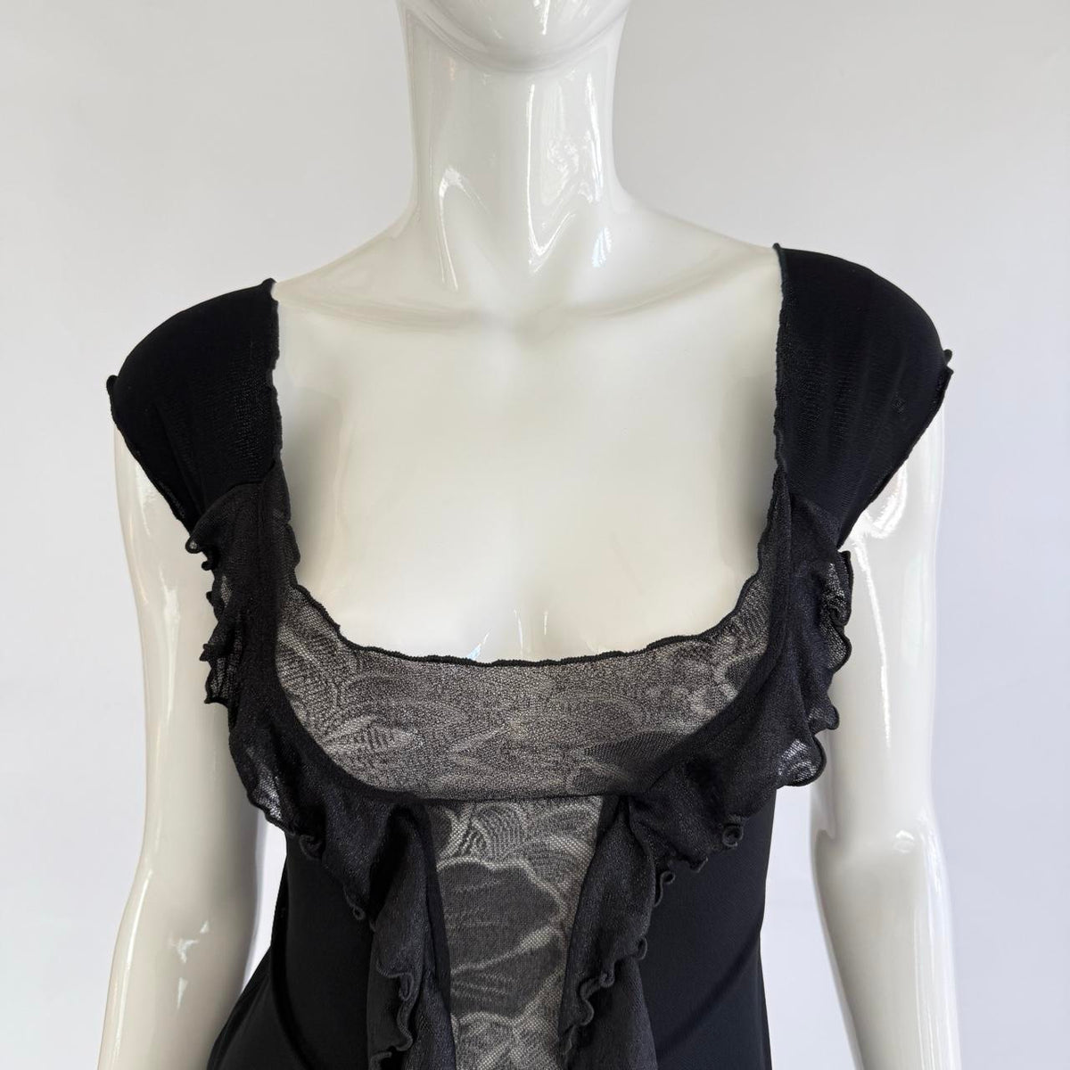 Emporio Armani Vintage Plunging Sheer Ruffle Top