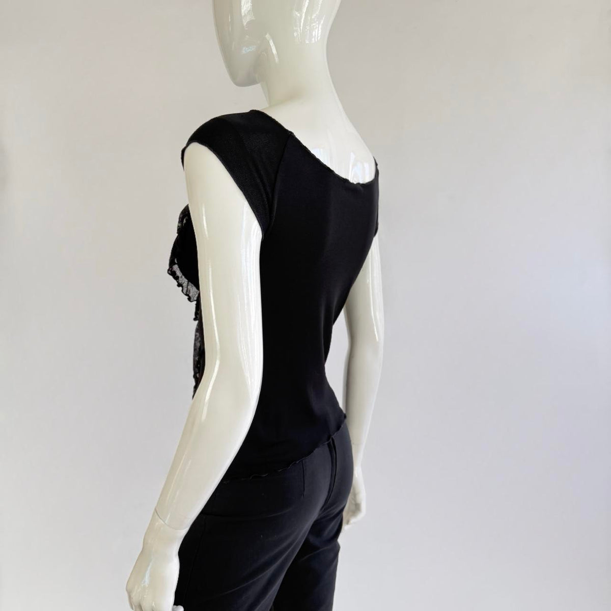 Emporio Armani Vintage Plunging Sheer Ruffle Top