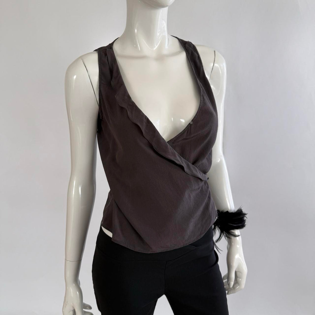 Emporio Armani Vintage Silk V-Neck Wrap Top