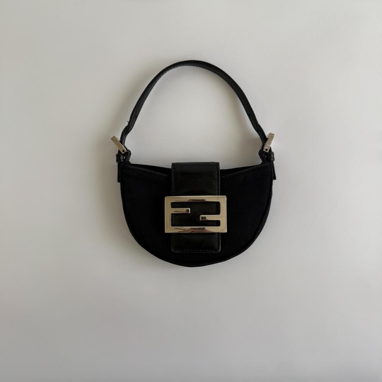 Vintage Fendi Mini Croissant Shoulder Bag in Black Neoprene & Leather