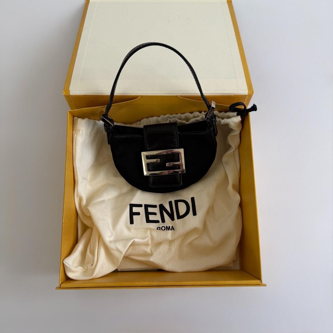 Vintage Fendi Mini Croissant Shoulder Bag in Black Neoprene & Leather