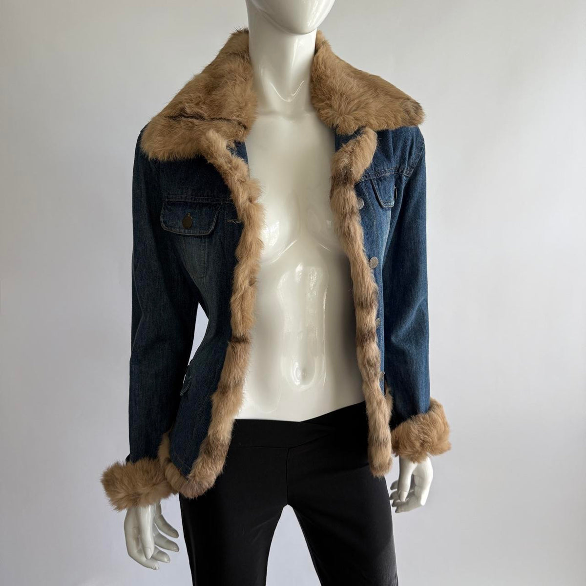 Genuine Rabbit Fur Vintage 90s Denim Jacket