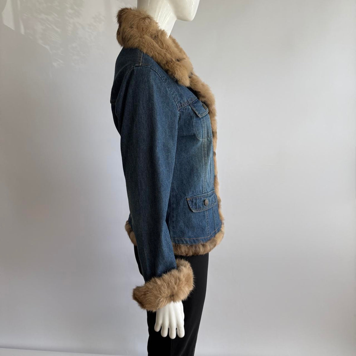 Genuine Rabbit Fur Vintage 90s Denim Jacket