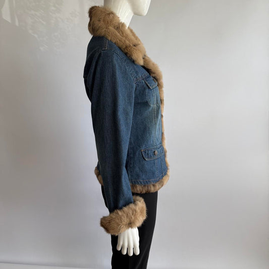 Genuine Rabbit Fur Vintage 90s Denim Jacket