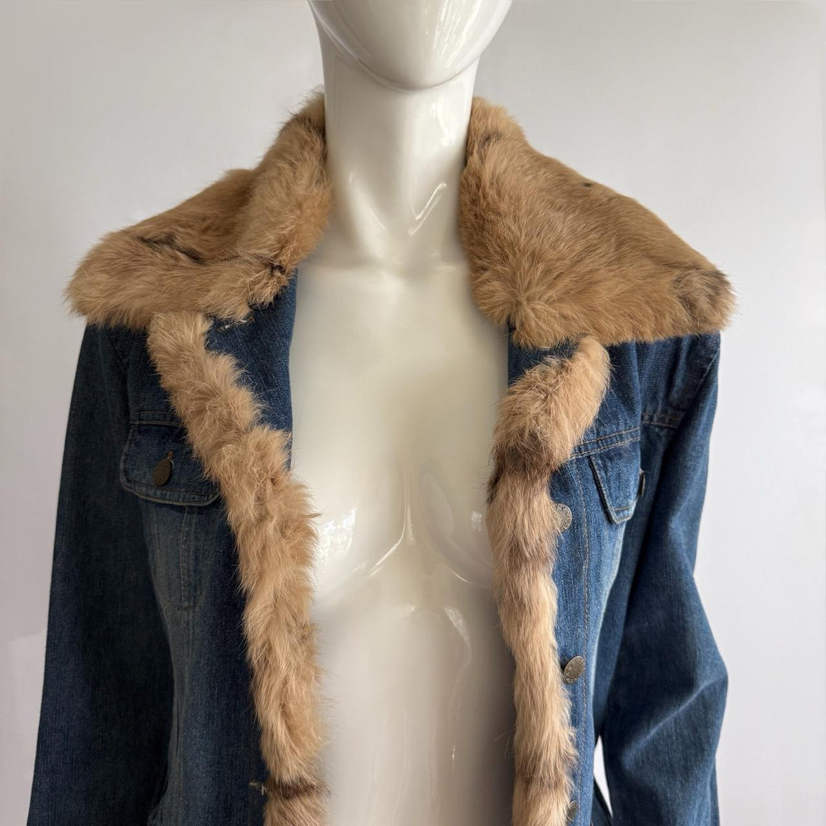 Genuine Rabbit Fur Vintage 90s Denim Jacket