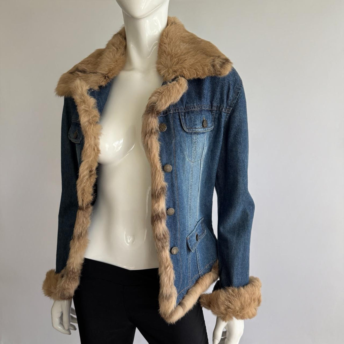 Genuine Rabbit Fur Vintage 90s Denim Jacket
