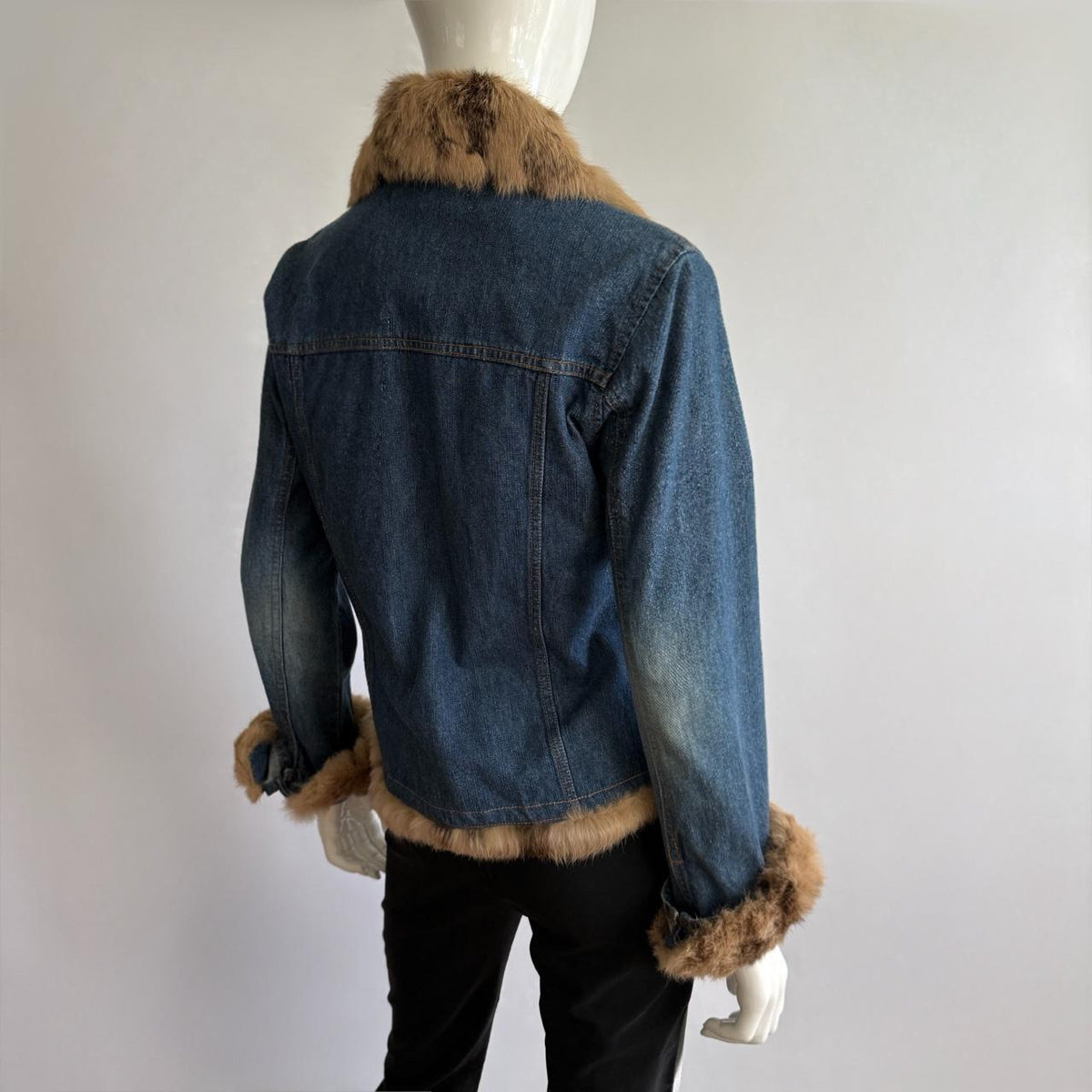 Genuine Rabbit Fur Vintage 90s Denim Jacket