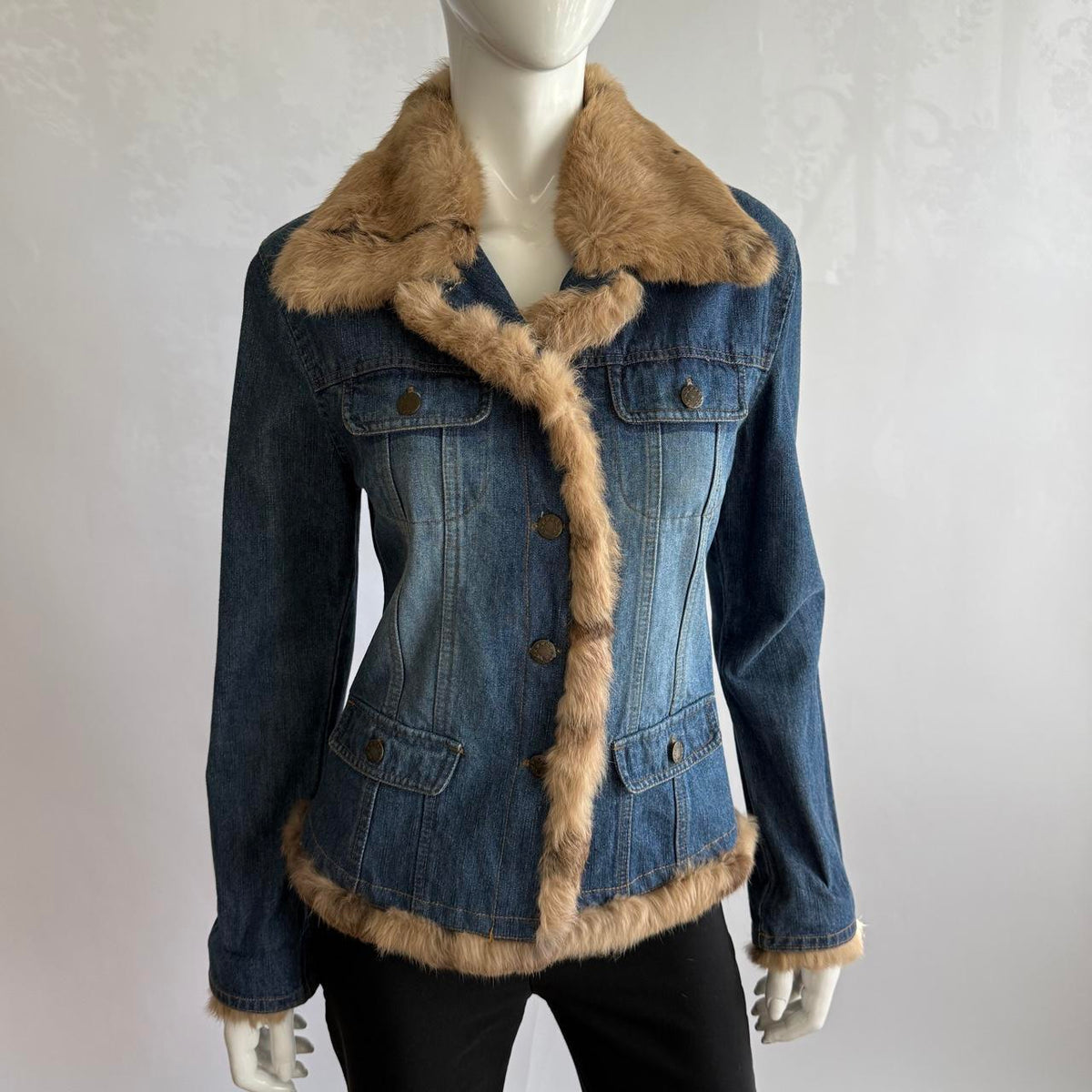 Genuine Rabbit Fur Vintage 90s Denim Jacket