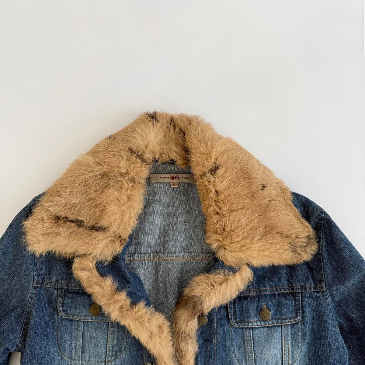 Genuine Rabbit Fur Vintage 90s Denim Jacket