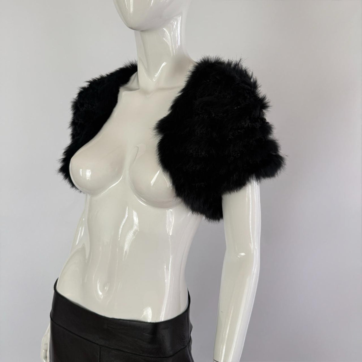 Genuine Rabbit Fur Japanese Vintage Black Crochet Bolero Shrug