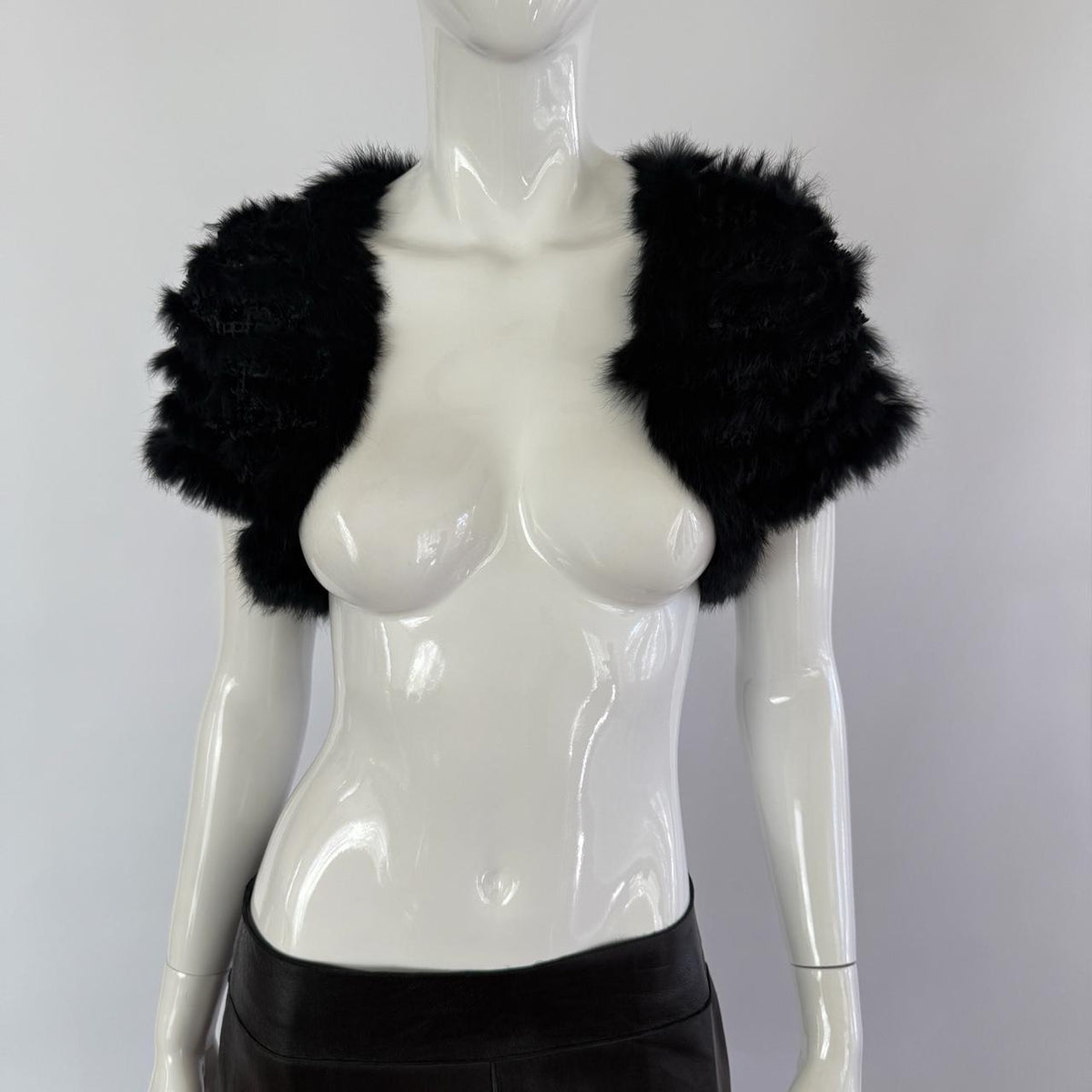 Genuine Rabbit Fur Japanese Vintage Black Crochet Bolero Shrug