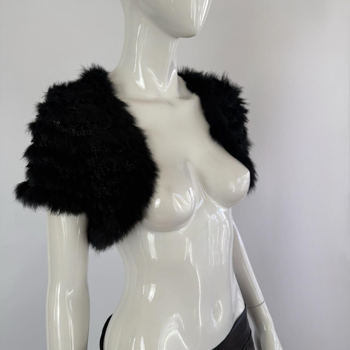 Genuine Rabbit Fur Japanese Vintage Black Crochet Bolero Shrug