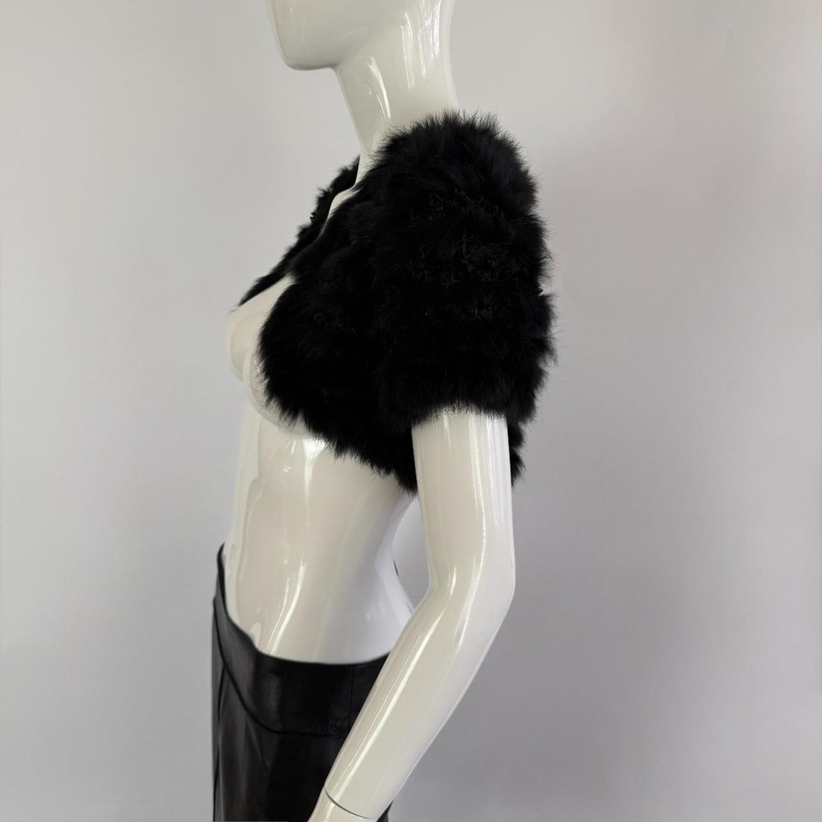 Genuine Rabbit Fur Japanese Vintage Black Crochet Bolero Shrug