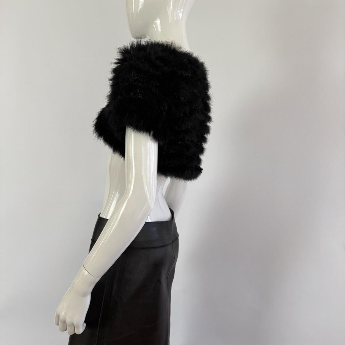 Genuine Rabbit Fur Japanese Vintage Black Crochet Bolero Shrug