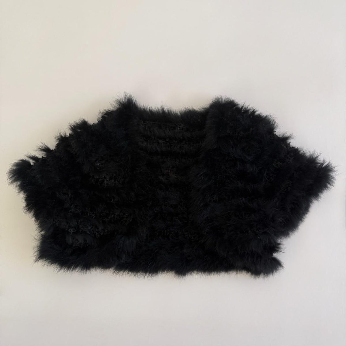 Genuine Rabbit Fur Japanese Vintage Black Crochet Bolero Shrug