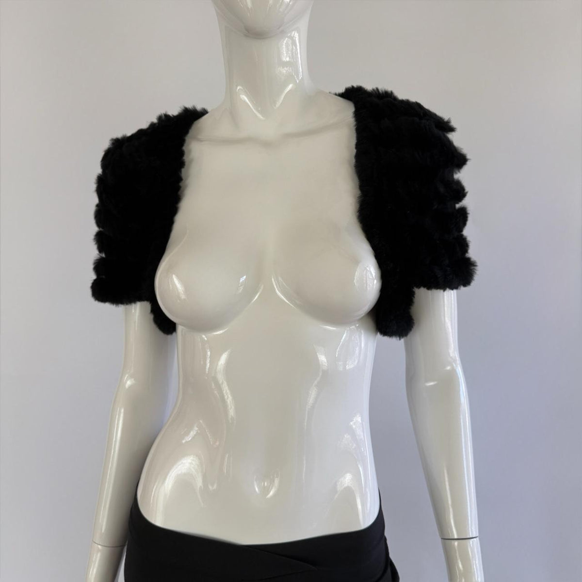Genuine Rabbit Fur Japanese Vintage Black Knitted Bolero Shrug