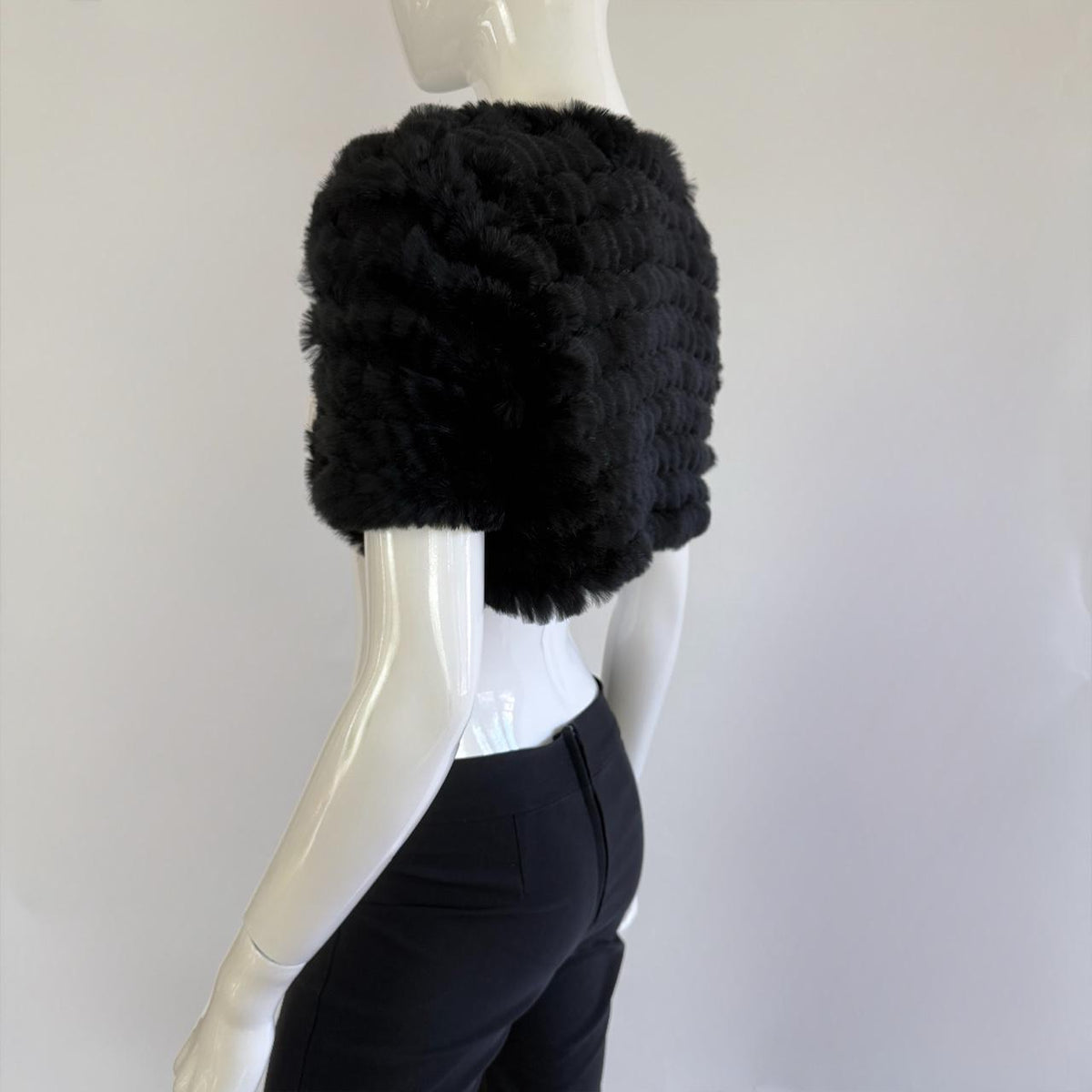 Genuine Rabbit Fur Japanese Vintage Black Knitted Bolero Shrug