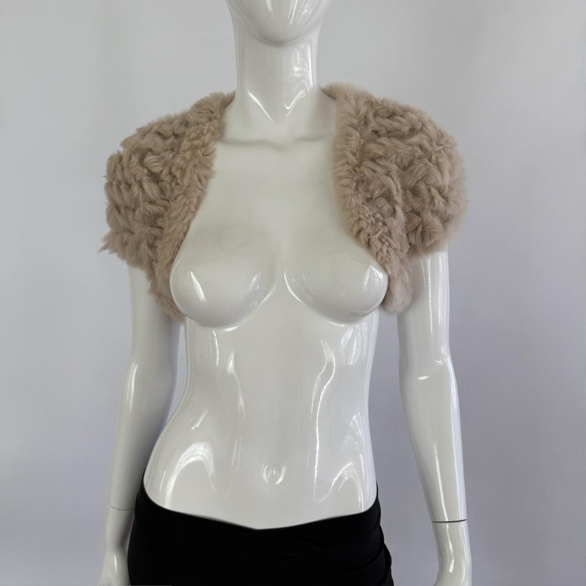 Genuine Rabbit Fur Japanese Vintage Tan Knitted Bolero Shrug
