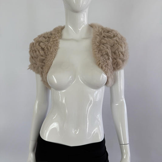 Genuine Rabbit Fur Japanese Vintage Tan Knitted Bolero Shrug