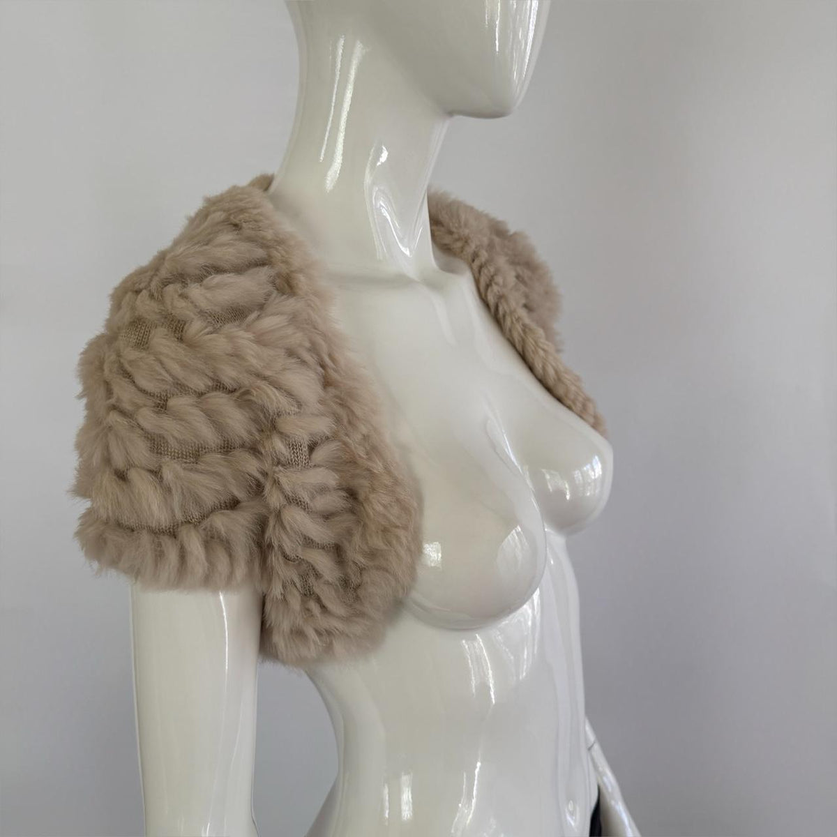 Genuine Rabbit Fur Japanese Vintage Tan Knitted Bolero Shrug